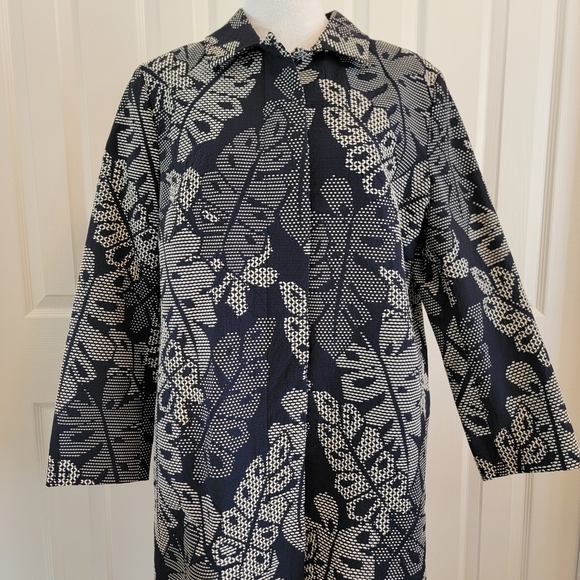 J. McLaughlin Womens Navy Blue And White Hester Raffia Palm Leaf Jacket Size XL - Picture 4 of 13